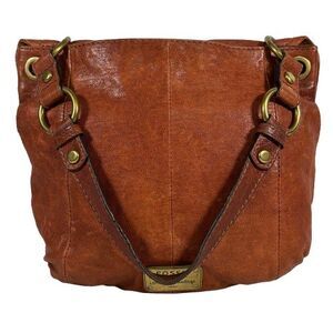 Fossil Long Live Vintage 1954 Brown Leather Shoulder Bag Purse Duffle Hobo